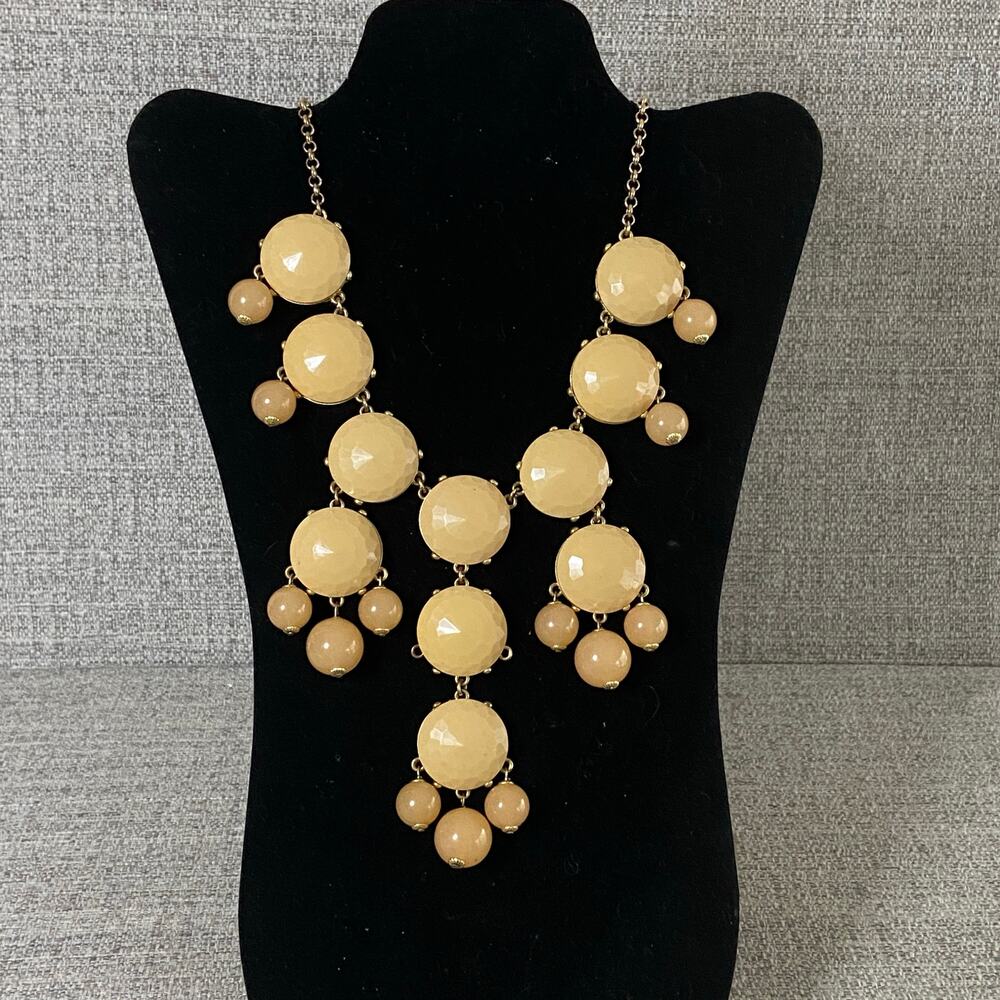 J.Crew Statement Necklace Beige Faceted Cabochon Gold Tone Cluster Drop Necklace